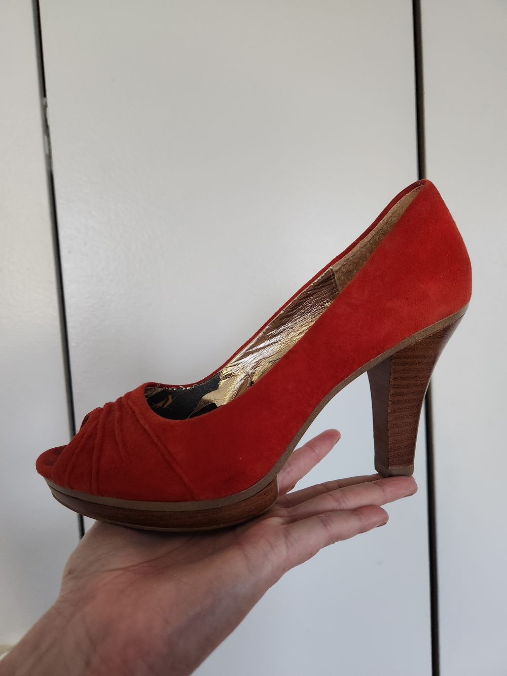 Sofft Red Suede Peep-Toe Platform Pumps